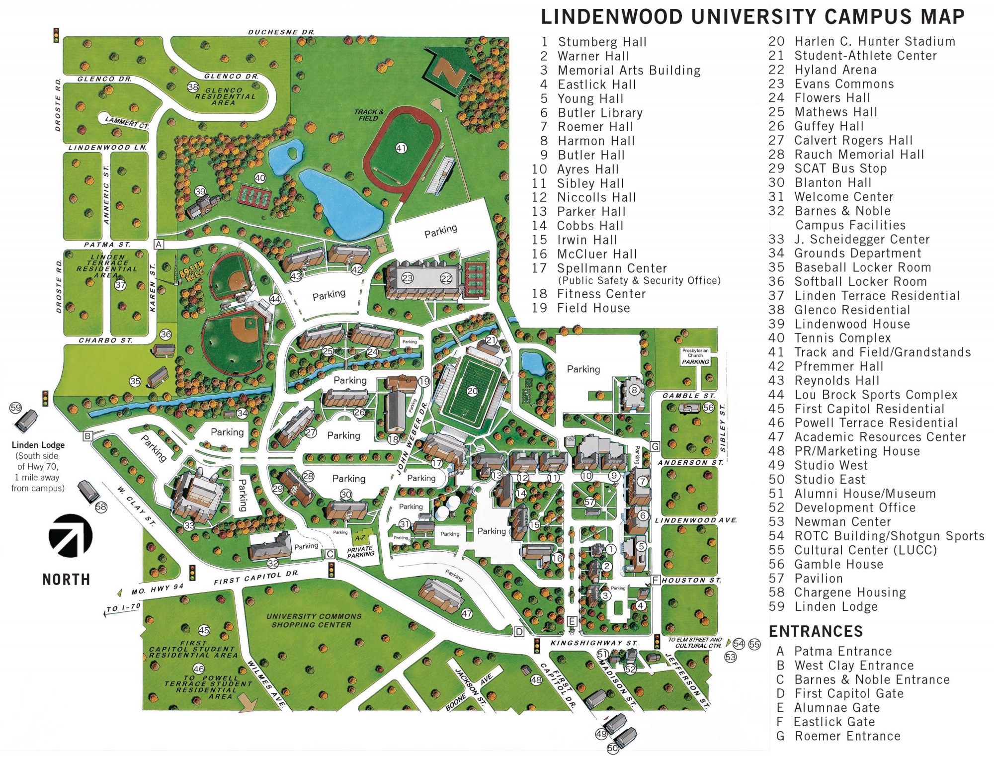 Campus Map for St. Charles Lindenwood University