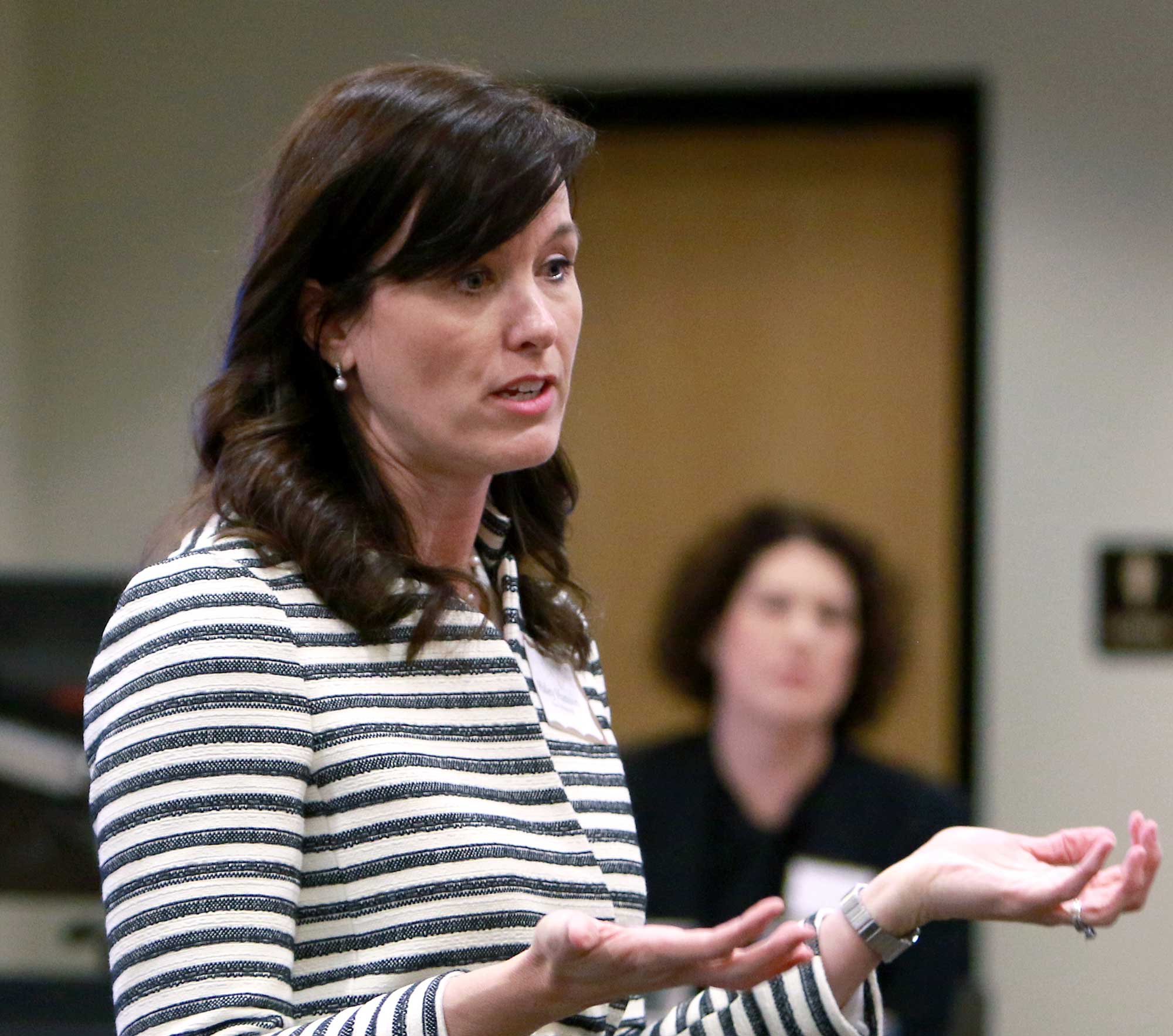 Haley Hanson, a partner at Husch Blackwell, speaks at a recent gathering of Title IX professionals at Lindenwood.