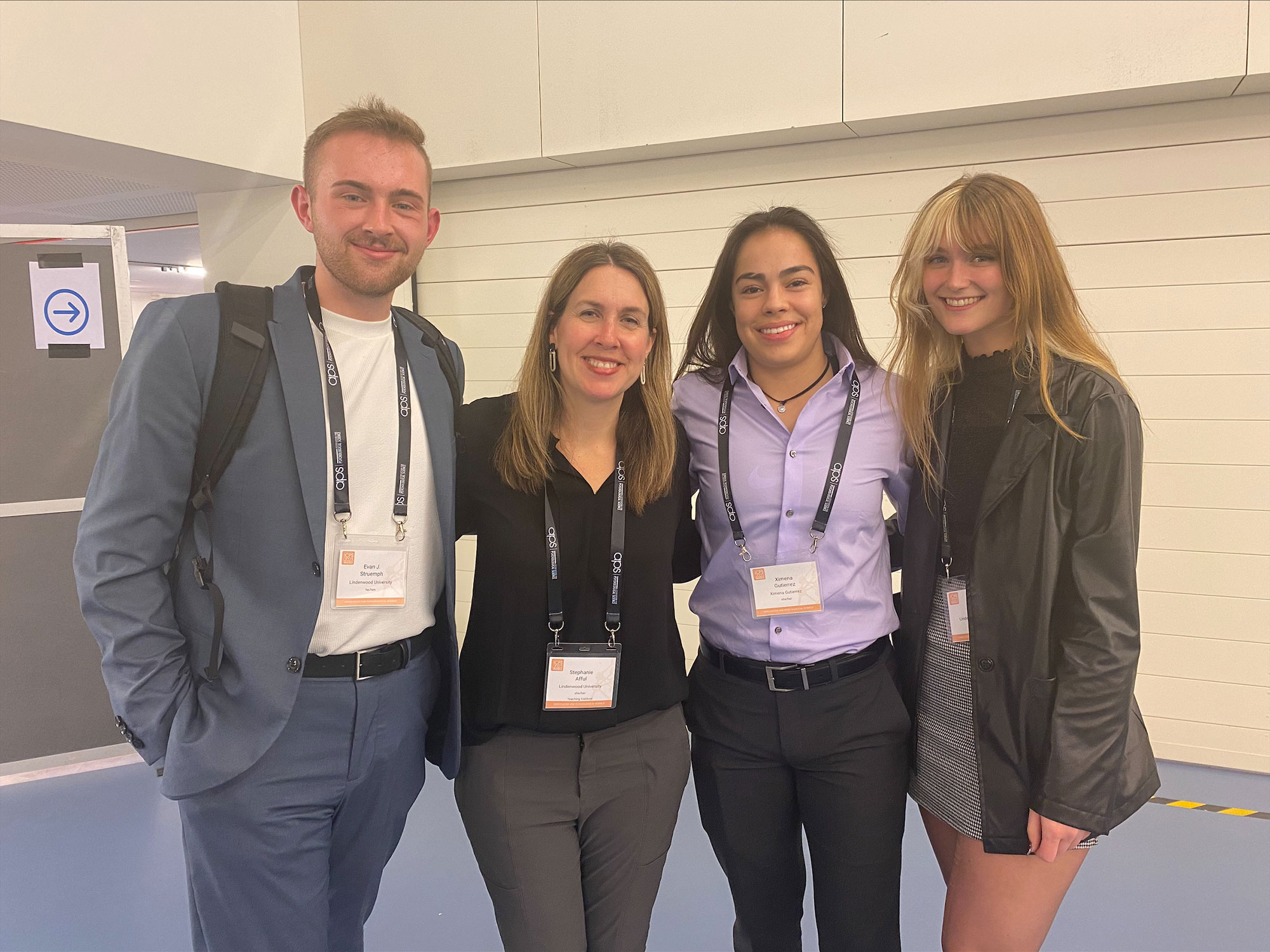 (From left to right) Evan Struemph, Dr. Stephanie Afful, Ximena Gutierrez, and Zoe Sweeney at conference in Brussels.