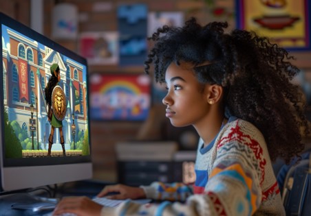 girl playing computer game