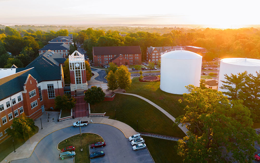 Aerial view of the Lindenwood University campus