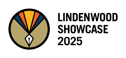 Student Academic Showcase logo. A circle with an ink pen tip and Lindenwood colors coming out.