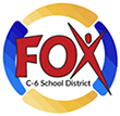 The full school name in a circle. The word fox has the letter x shaped like a person